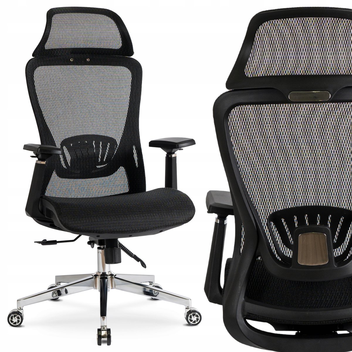 Fotel Biurowy Krzesło Obrotowe Ergonomiczny Czarny LITOS