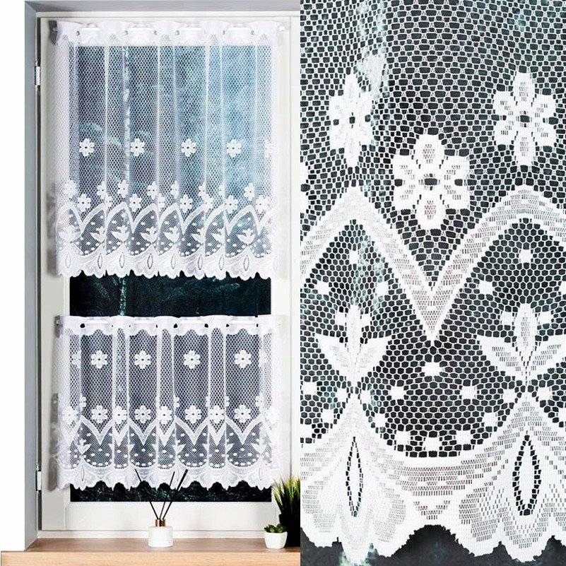 Firana Żakardowa Florentyna 100X70Cm Prosta W Kwiaty (Gotowa) Z Obszyciem