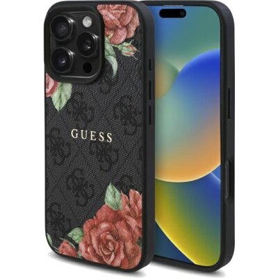 Etui GUESS 4G Flowers Print MagSafe do Apple iPhone 16 Pro Czarny