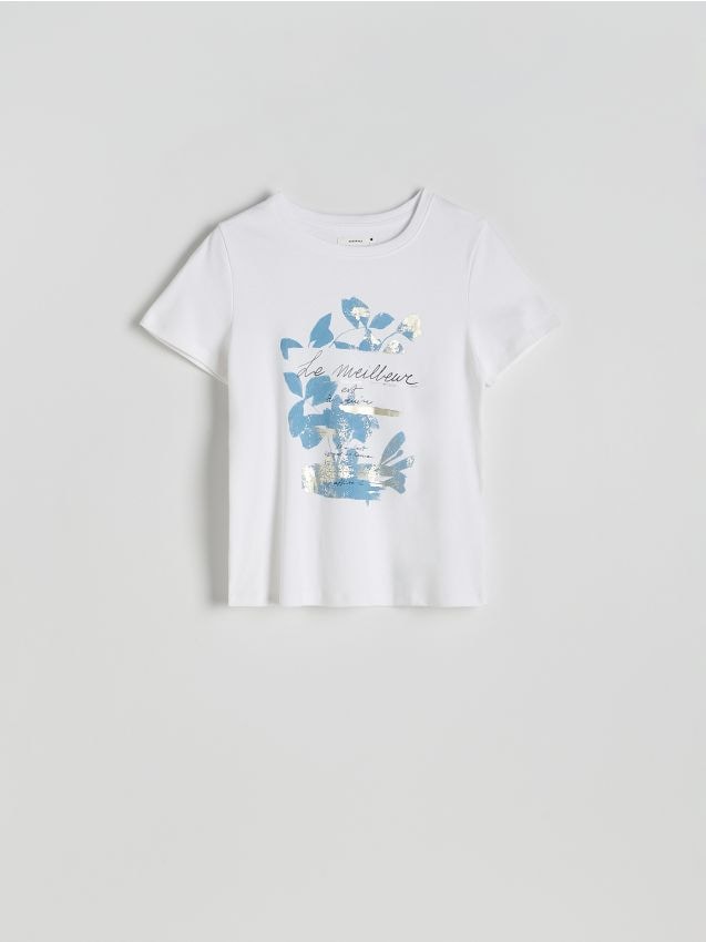 Reserved - T-shirt regular z nadrukiem - biały