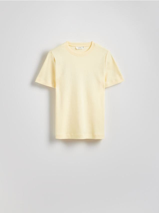 Reserved - T-shirt regular z merceryzowanej bawełny - kremowy