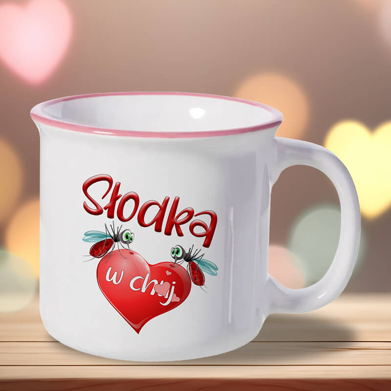 Emaliowany kubek na Walentynki - Słodka w ch❤️j