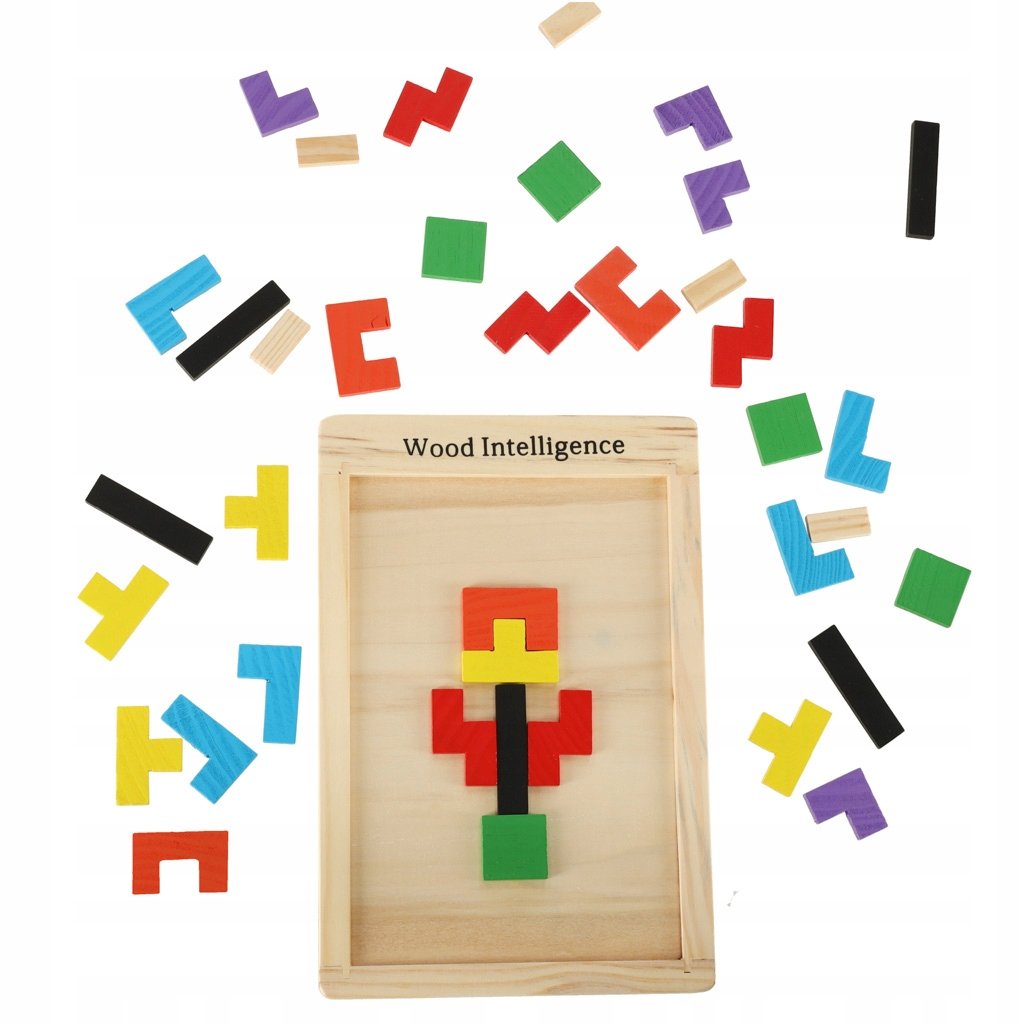 Tetris Układanka Klocki Drewniane Puzzle 3D Gra Logiczna Montessori Tangram