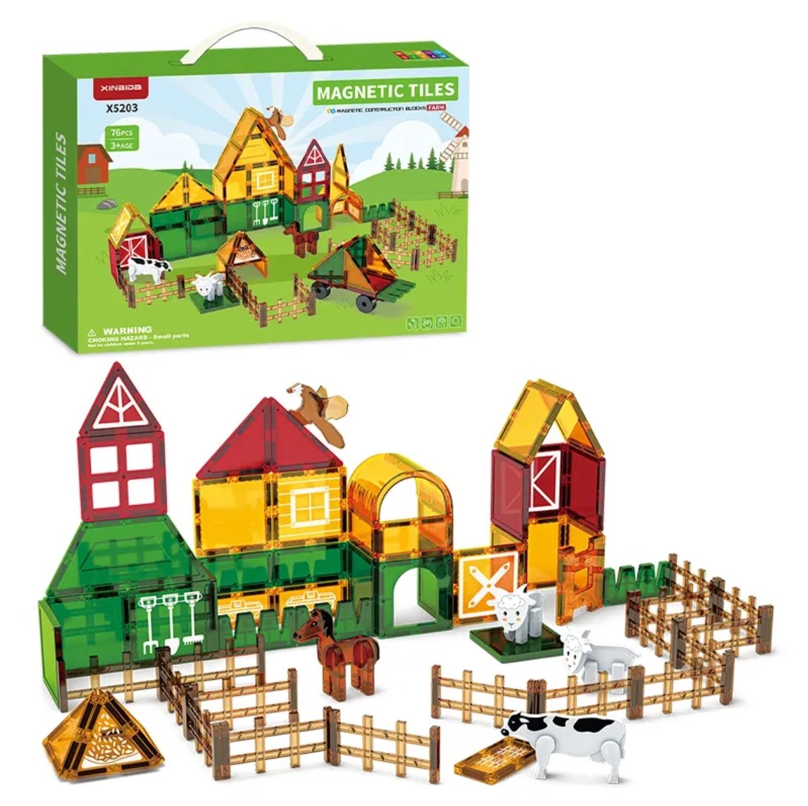 Klocki Magnetyczne Magnetic Tiles Kreatywne Farma Zwierząt 76 Elementów