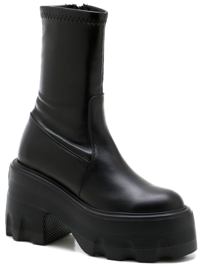 Czarne botki damskie Carinii B9903-E50 skóra klocek platforma modne r.39