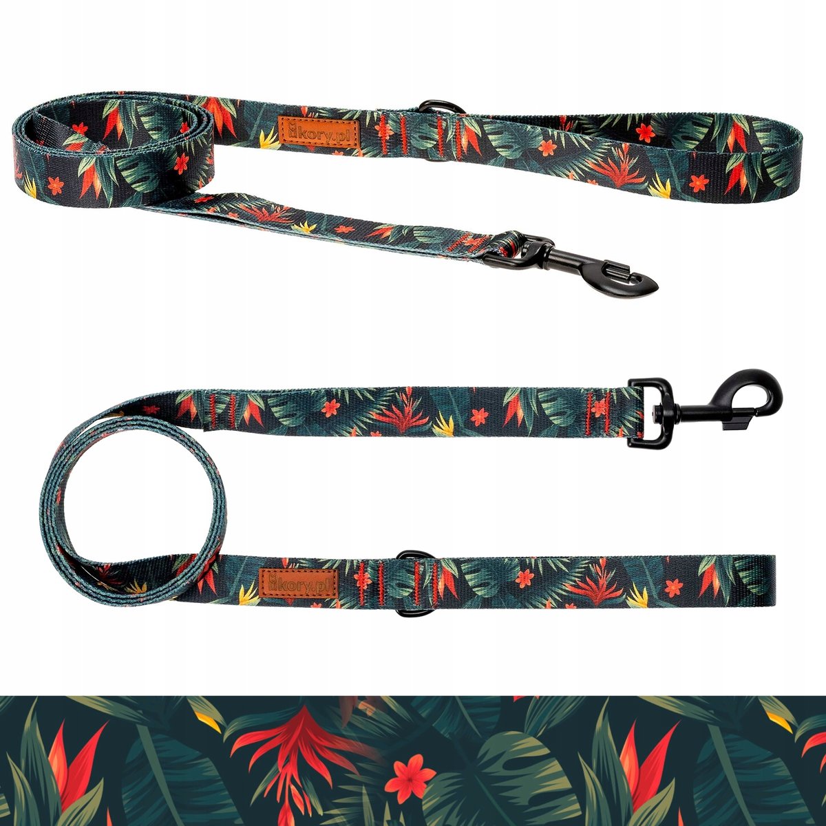 SMYCZ Dla Psa MOCNA TAŚMA 1,8 m Szerokość: 25 mm uKory LIŚCIE ZIELONE