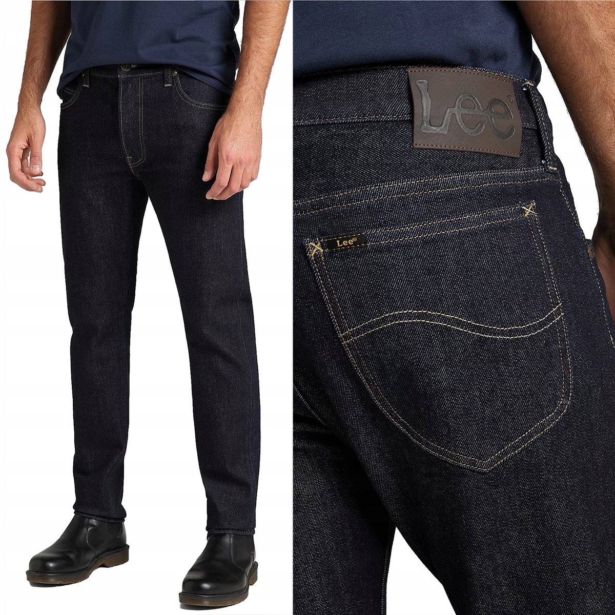 Lee RIDER SLIM Rinse DOPASOWANE GRANATOWE MĘSKIE SPODNIE JEANSOWE W33 L32
