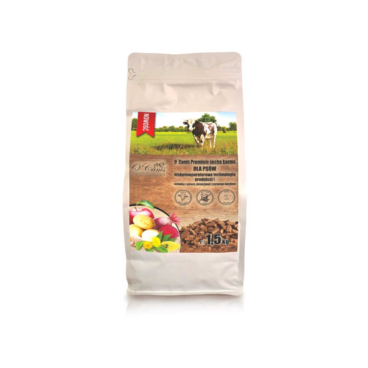O'Canis Sucha Karma Premium Dla Psa Z Wołowiną, Prosem, Kartoflami I Czerwonym Burakiem, 1,5Kg
