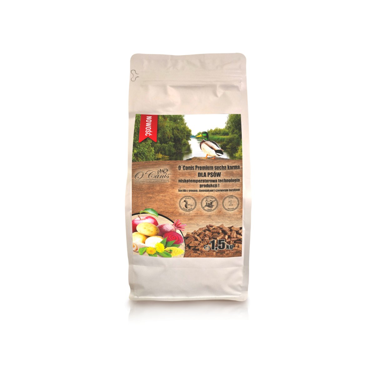 O'Canis Sucha Karma Premium Dla Psa Z Mięsem Kaczki Oraz Prosem, Ziemniakami I Czerwonym Burakiem 1,5Kg