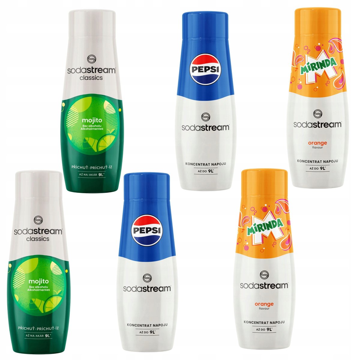 ZESTAW SYROPÓW SODASTREAM 2x PEPSI Cola, 2x MIRINDA, 2x MOJITO Koncentraty