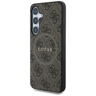 Guess Etui Hardcase 4G Ring Classic Logo MagSafe do Galaxy S25, brązowe
