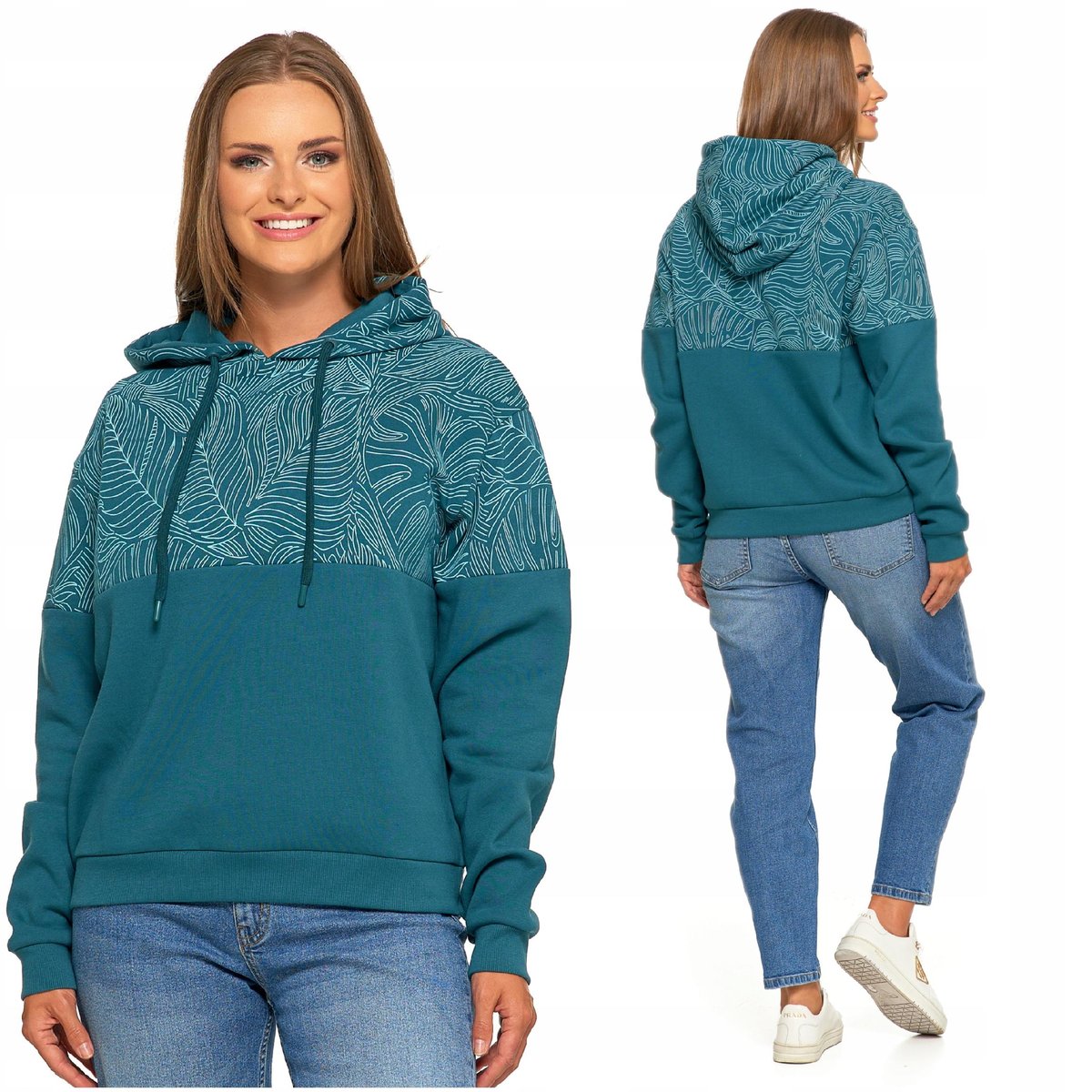 Damska Bluza Ciepła Z Kapturem Przez Głowę Wygodna Klasyczna Moraj L