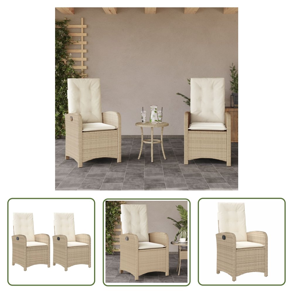 The Living Store Rozkładane fotele ogrodowe 2 szt. - poduszki - beżowy rattan PE - Krzesło Ogrodowe