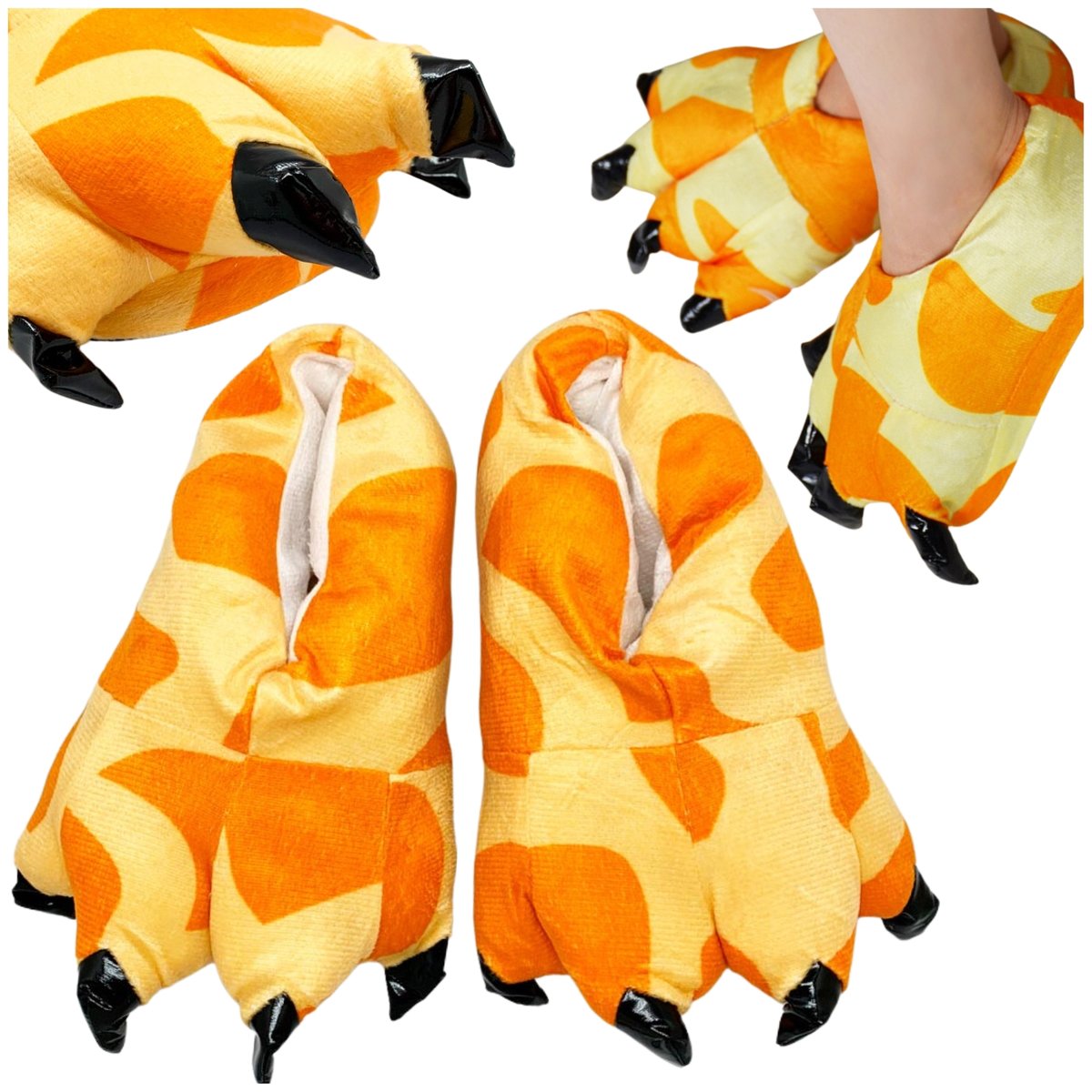 PLUSZOWE CIEPŁE KAPCIE ŻYRAFA ŁAPY PAZURKI BAMBOSZE DAMSKIE MĘSKIE UNISEX M