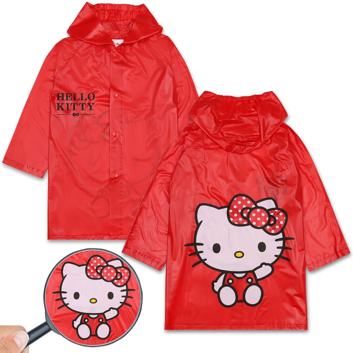 Hello Kitty Czerwony, dziewczęcy płaszcz przeciwdeszczowy z kapturem, pelerynka dla dziewczynki 5-6 lat 110/116 cm