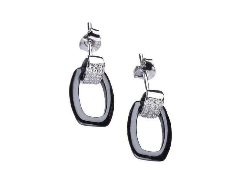 Srebrne kolczyki 925 czarne z cyrkoniami na sztyfcie modne