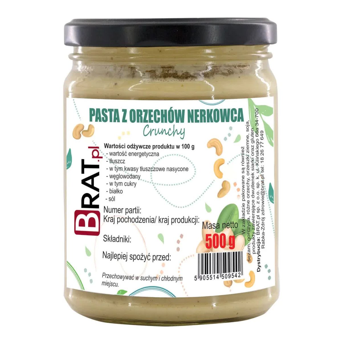 Pasta z orzechów nerkowca crunchy 500g