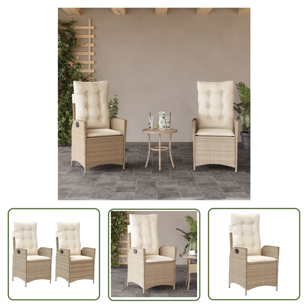 The Living Store Rozkładane fotele ogrodowe 2 szt. - poduszki - beżowy rattan PE - Krzesło Ogrodowe