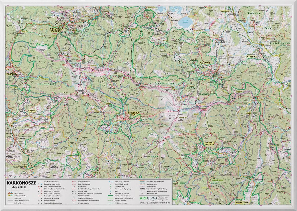 Karkonosze. Mapa dekoracyjna ścienna 1:50 000