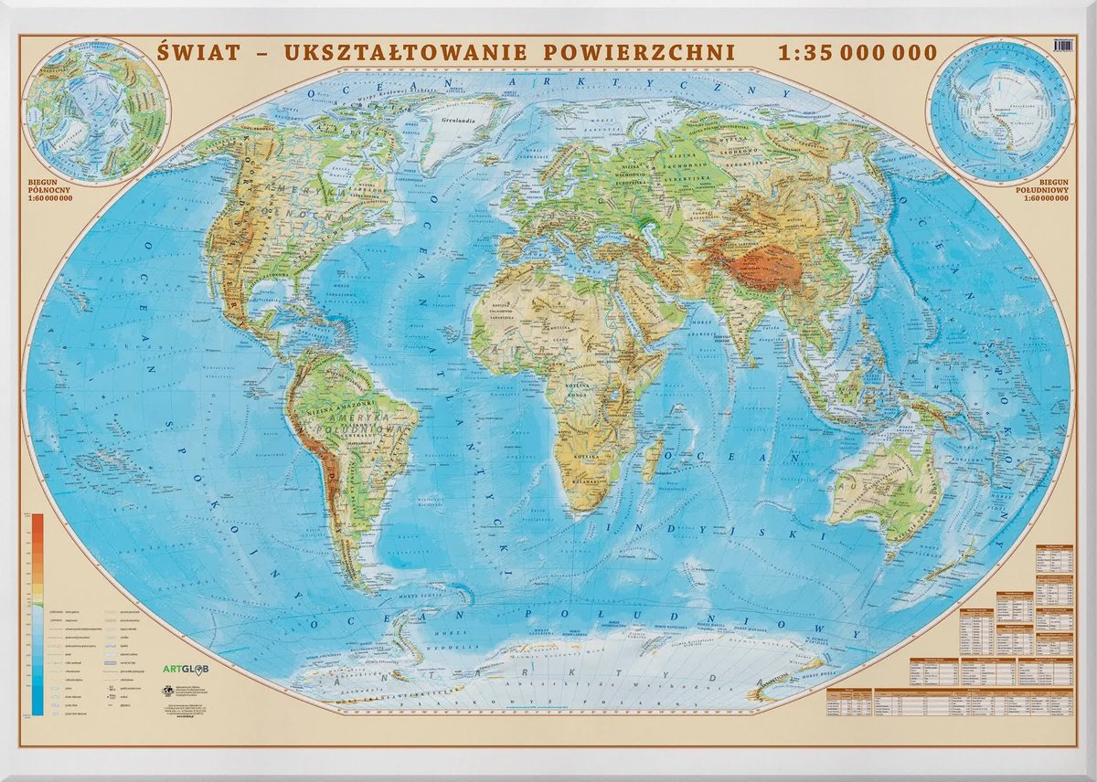 Świat. Mapa fizyczna ścienna