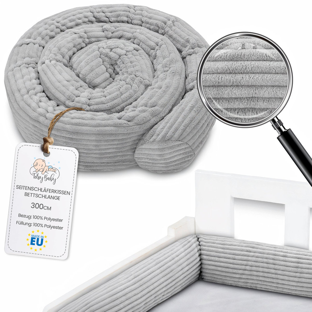 Poduszka do spania na boku 300 cm bawełna - poduszka długa wałek do spania pod kark szary