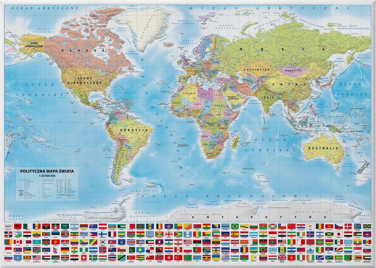 Świat. Mapa polityczna ścienna, dekoracyjna