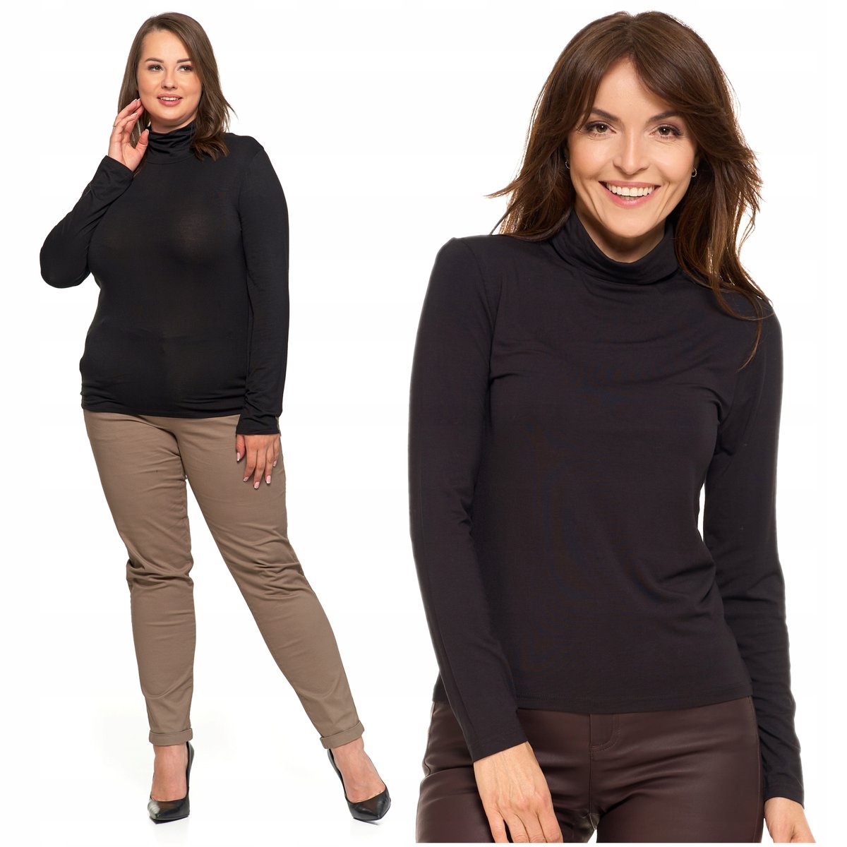 Bluzka Damska Golf Długi Rękaw Wiskoza Elegancka Modna Koszulka Moraj Xxl