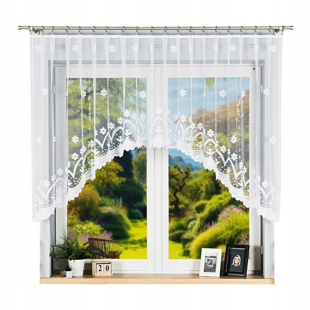 Firana Żakardowa Florentyna 330X120Cm W Kwiaty (Gotowa) Z Łukiem