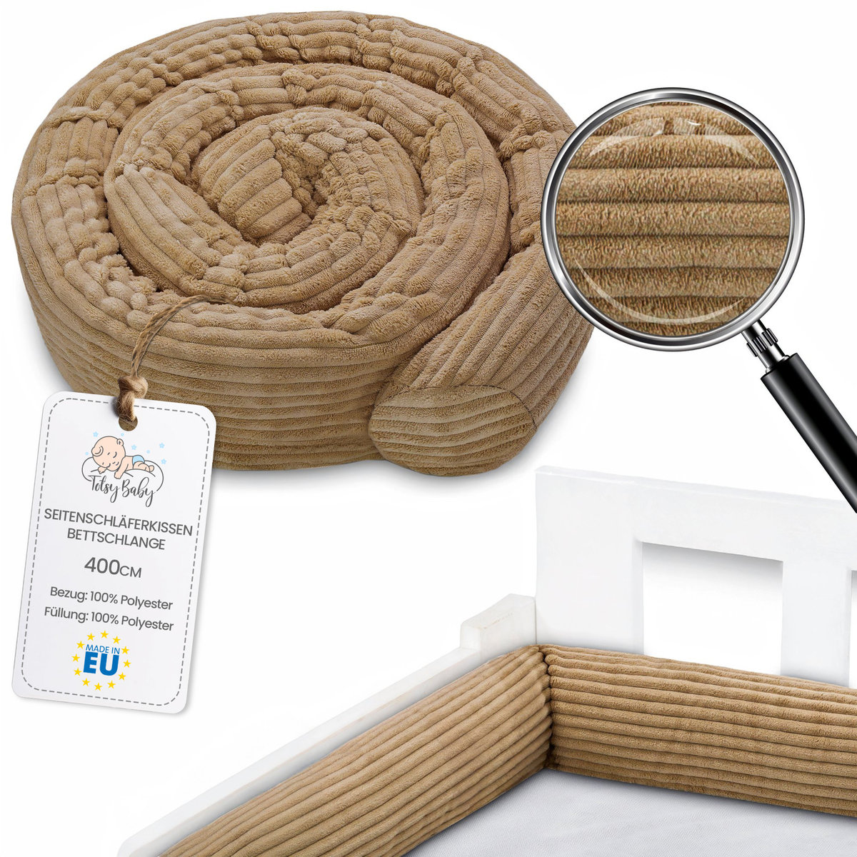 Poduszka do spania na boku 400 cm bawełna - poduszka długa wałek do spania pod kark brązowy