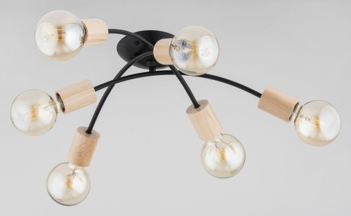 Sedna lampa sufitowa 6xE27 czarna-jasne drewno 63300