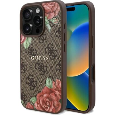 Etui GUESS 4G Flowers Print MagSafe do Apple iPhone 16 Pro Max Brązowy