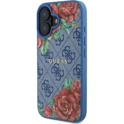 Etui GUESS 4G Flowers Print MagSafe do Apple iPhone 16 Niebieski