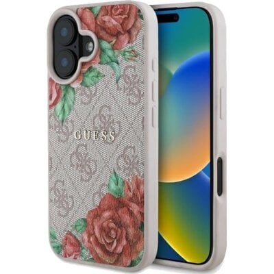 Etui GUESS 4G Flowers Print MagSafe do Apple iPhone 16 Różowy