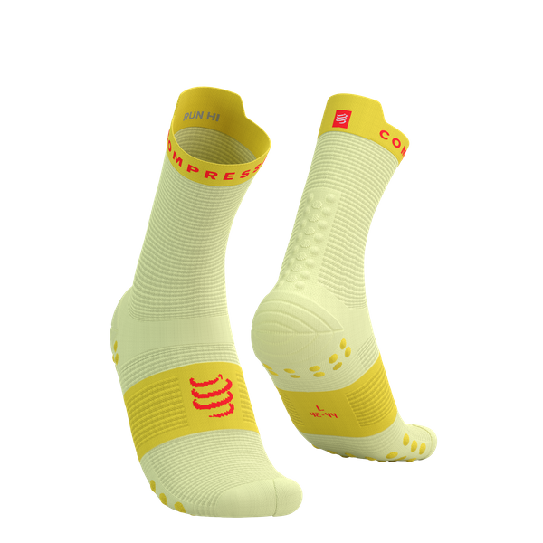 COMPRESSPORT Skarpetki do biegania wysokie PRORACING SOCKS V4 RUN HIGH elf yellow/fluo red