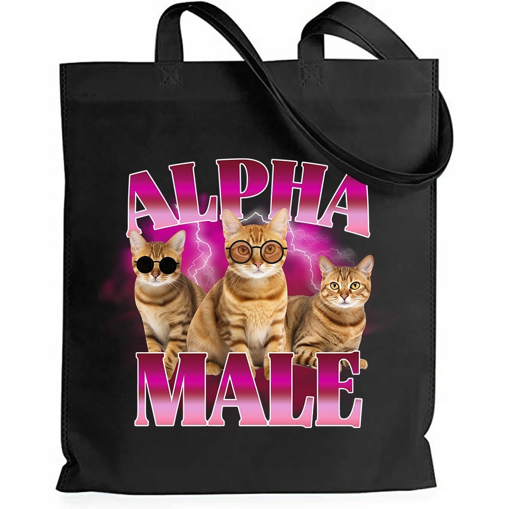 TORBA CZARNA SHOPER ŚMIESZNY PREZENT DLA CHŁOPAKA MĘŻA ALFA MALE MIX WZORY