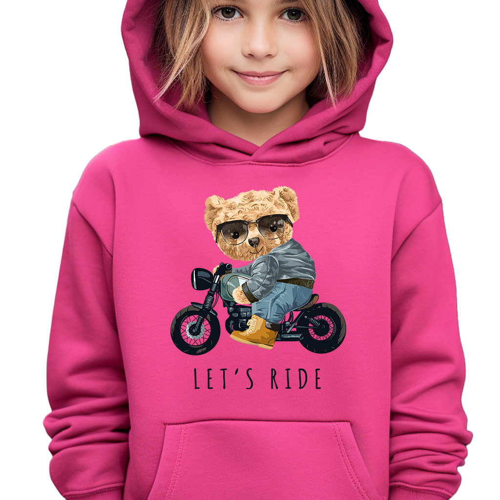 BLUZA DZIECIĘCA Z Kapturem 104 cm Malinowa PLUSZAK MOTOR Ciekawe Wzory
