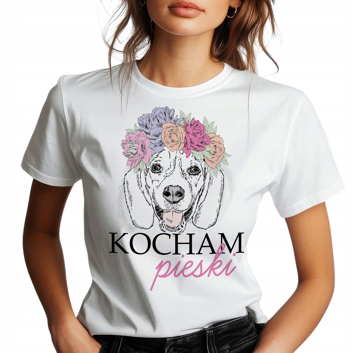 TSHIRT DAMSKI BIAŁY Na Prezent KOCHAM PIESKI JAMNIK Mix Wzorów Rozmiar XS