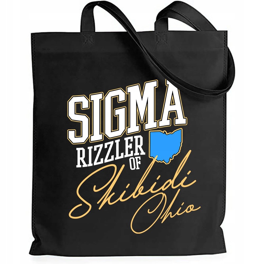 TORBA CZARNA SHOPER ŚMIESZNE PREZENT SIGMA RIZZLER OF SKIBIDI OHIO WZORY