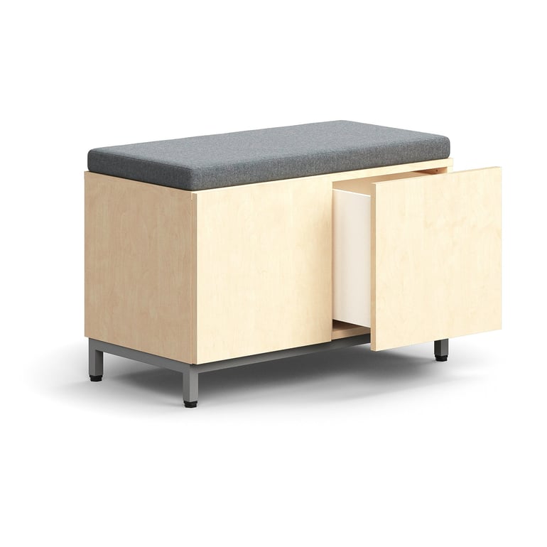 Siedzisko z funkcją przechowywania QBUS, nóżki, otwieranie push-open, 534x800x420 mm, srebrny, brzoz