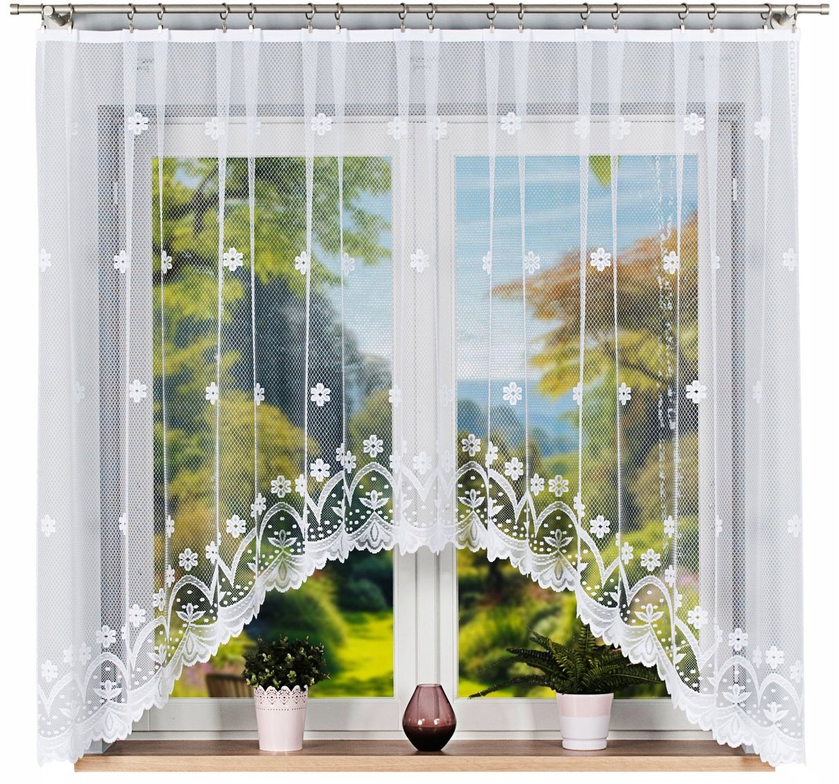 Firana Żakardowa Florentyna 330X160Cm W Kwiaty (Gotowa) Z Łukiem