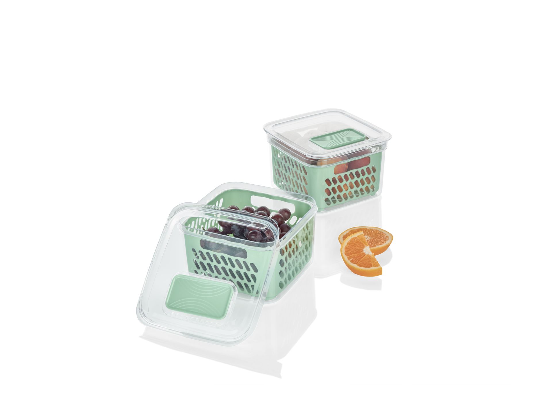 LIVARNO home Pojemnik lub zestaw pojemników do przechowywania żywności z wyjmowanym wkładem ociekowym (małe 2 sztuki, zielone)