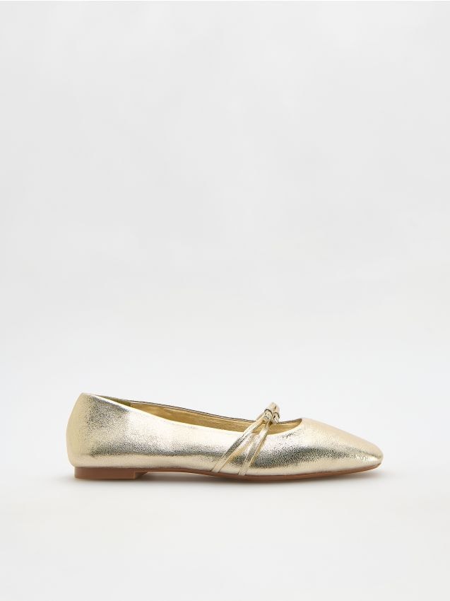 Reserved - Metaliczne baleriny z imitacji skóry - złoty