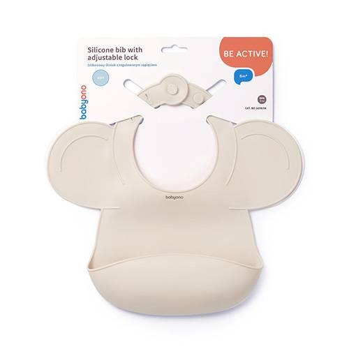 BabyOno Silikonowy śliniak z regulowanym zapięciem Beżowy 1639/04