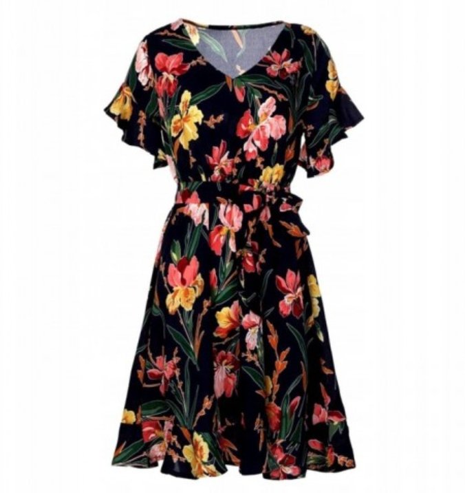 MINI LETNIA SUKIENKA TUNIKA W KWIATY KRÓTKI RĘKAW