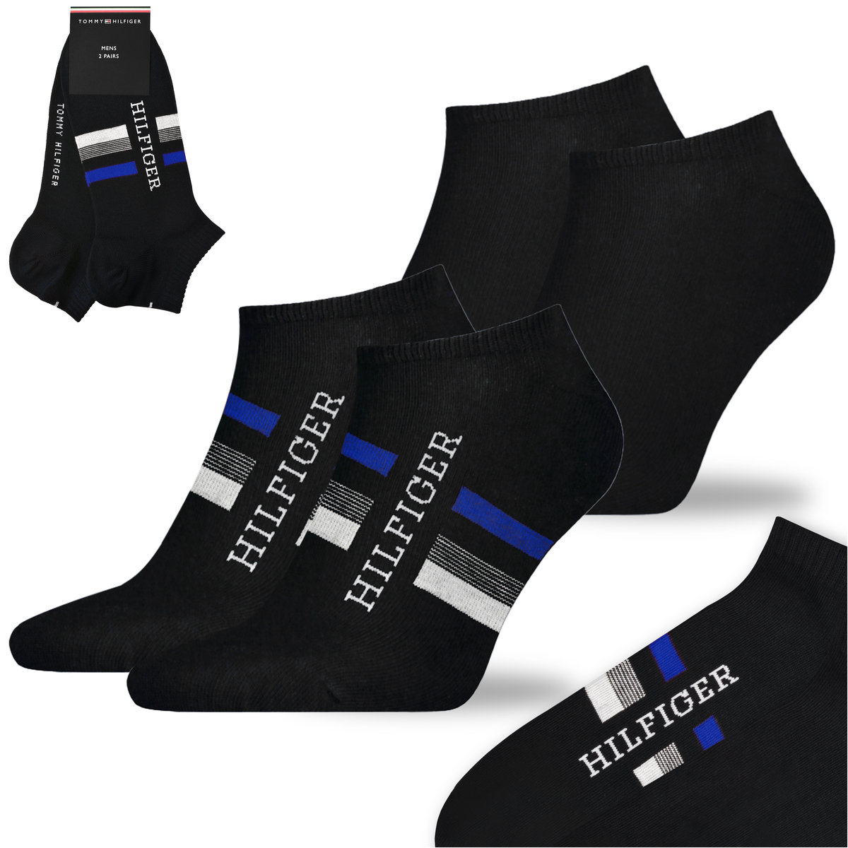 TOMMY HILFIGER Skarpety Męskie Stopki Bawełna Logo CZARNY 2 Pak Roz. 39/42