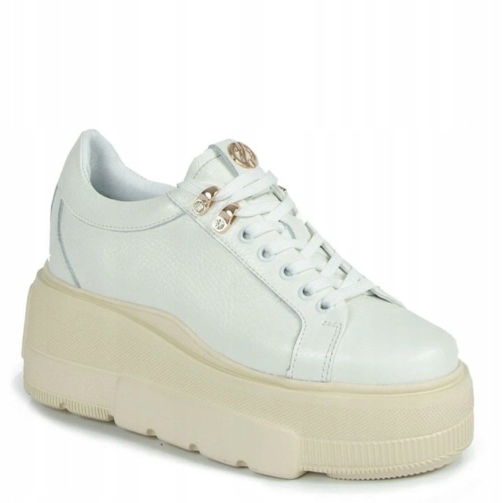 BEŻOWE PÓŁBUTY SNEAKERSY CARINII B9302/N-I81 SKÓRA MODNE PLATFORMA R.40