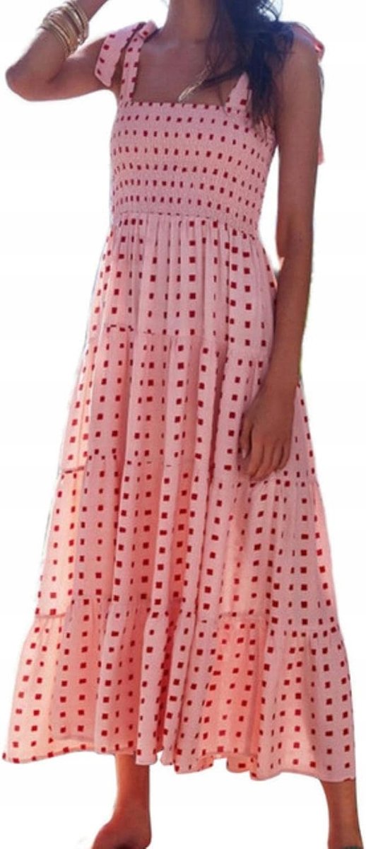 MAXI SUKIENKA DŁUGA SEXY RÓŻOWA BOHO PLAŻOWA WIĄZANE RAMIĄCZKA NA LATO