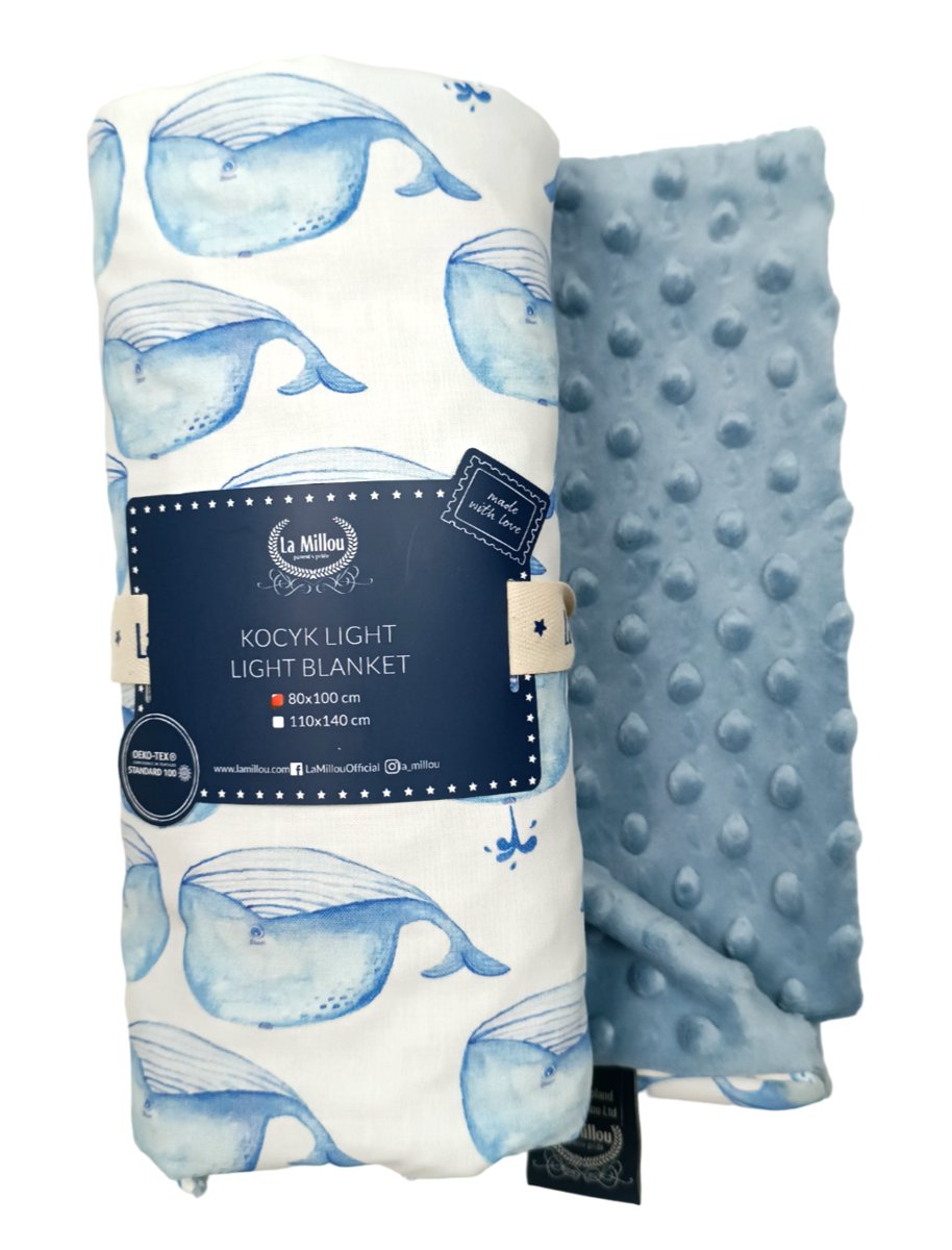 La Millou Lekki Kocyk Minky - L - White Moby - Wind Blue
