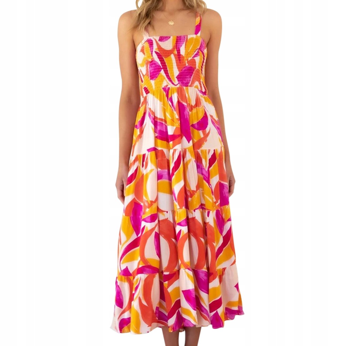 MAXI SUKIENKA DŁUGA KWIATY BOHO PLAŻOWA NA LATO MODNA KOBIECA WZORZYSTA