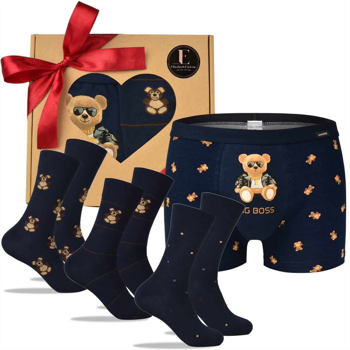 Cornette Zestaw Męski Skarpety Bokserki Misie Na Walentynki Roz. XL|39-41